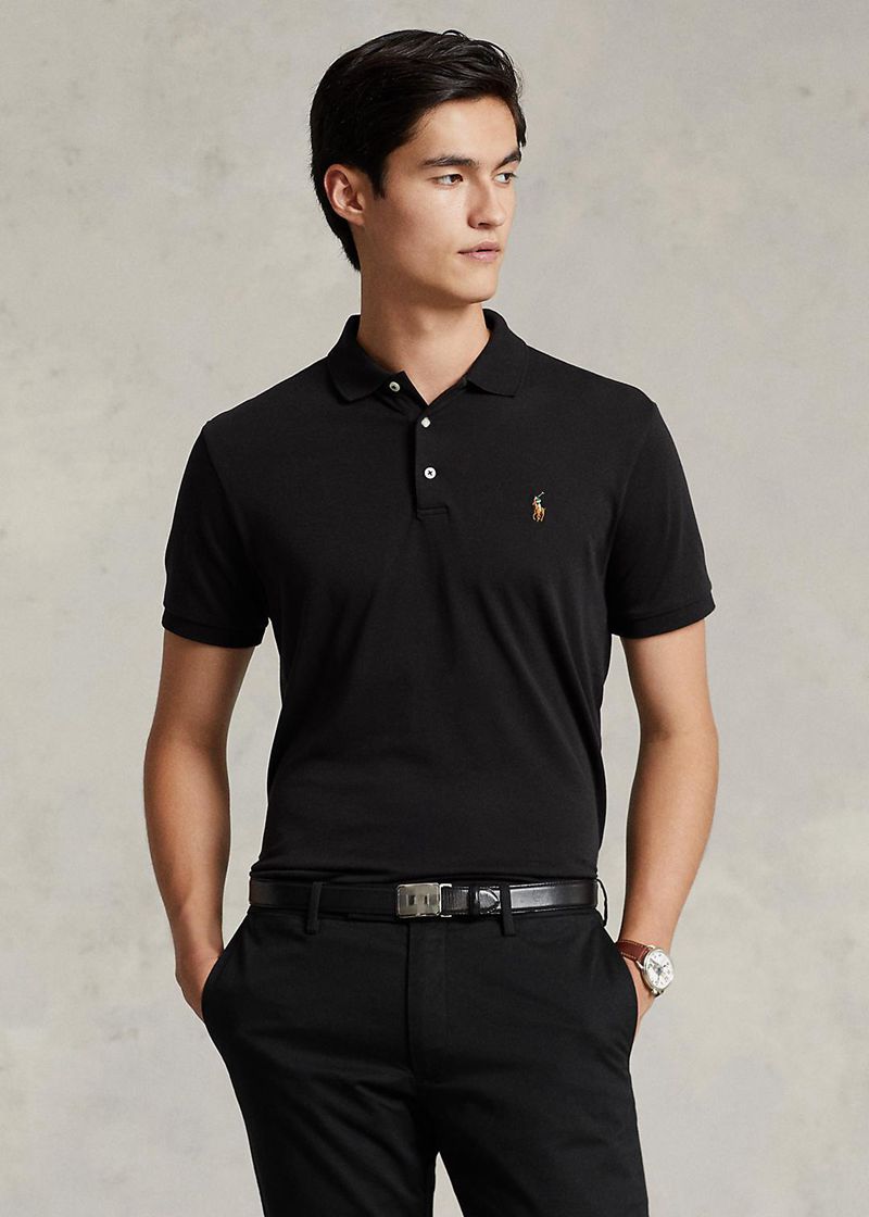 Poleras Polo Polo Ralph Lauren Hombre Custom Slim Fit Soft Cotton Chile Negras PAOWY-1394